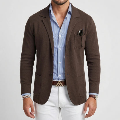 Chic Knit Blazer for Men with Notch Lapel Long Sleeve Two Button Patch Pocket Casual Style