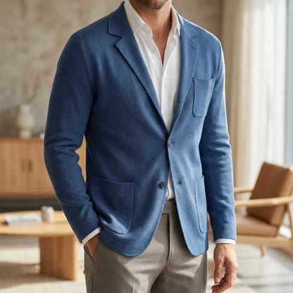 Chic Knit Blazer for Men with Notch Lapel Long Sleeve Two Button Patch Pocket Casual Style