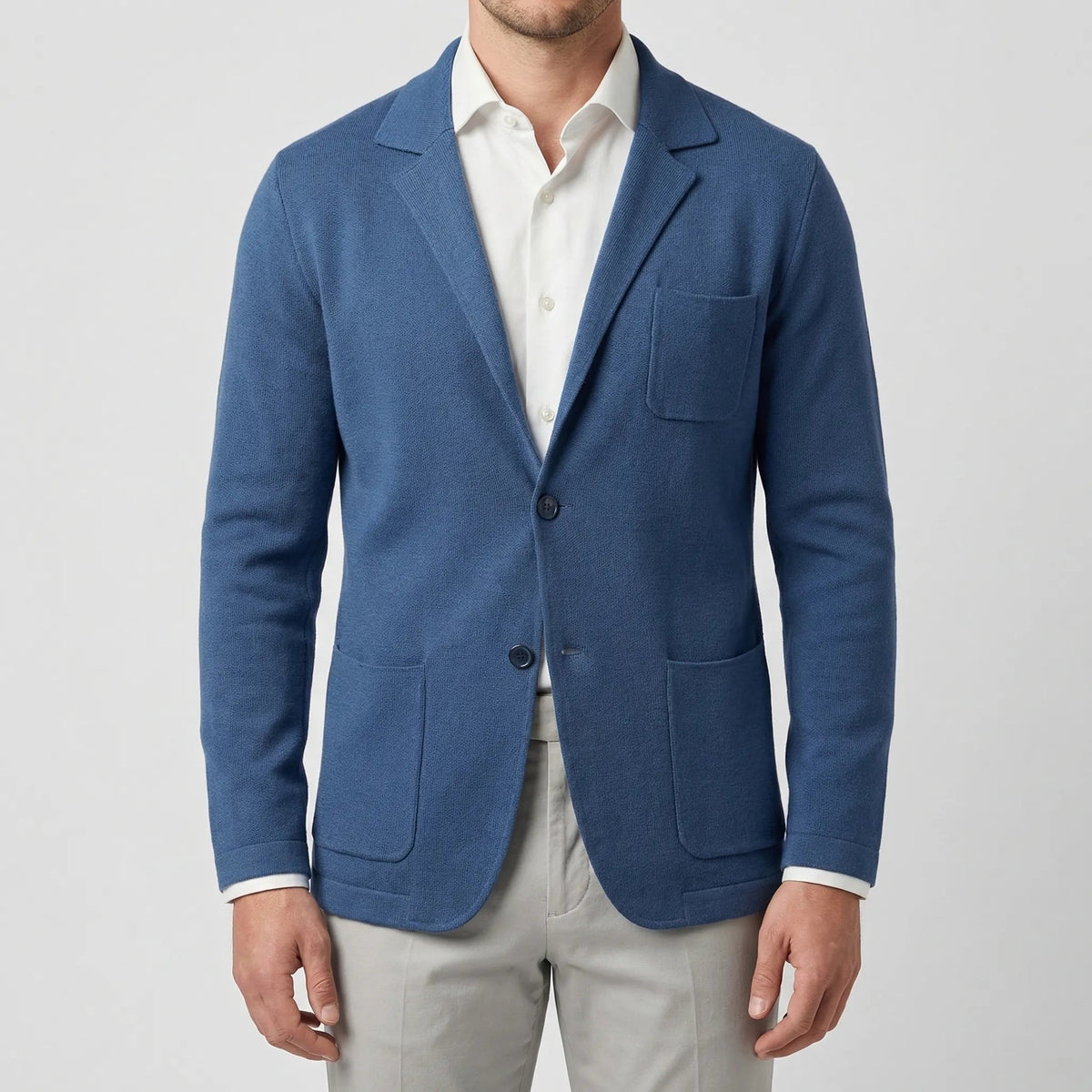 Chic Knit Blazer for Men with Notch Lapel Long Sleeve Two Button Patch Pocket Casual Style