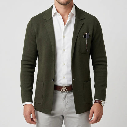 Chic Knit Blazer for Men with Notch Lapel Long Sleeve Two Button Patch Pocket Casual Style