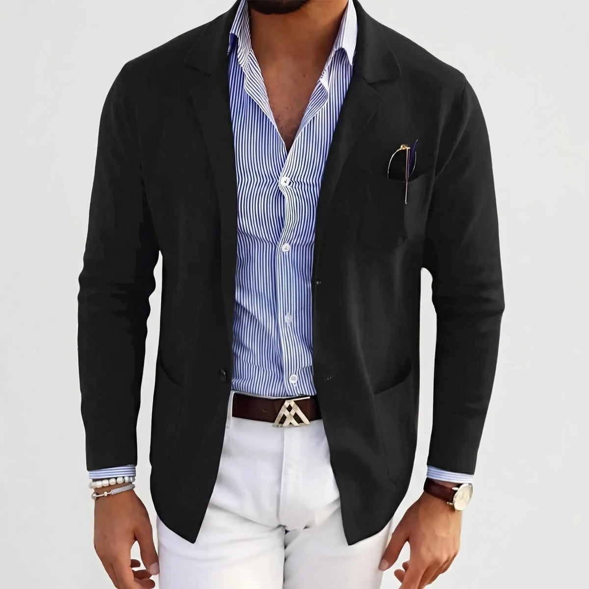Chic Knit Blazer for Men with Notch Lapel Long Sleeve Two Button Patch Pocket Casual Style