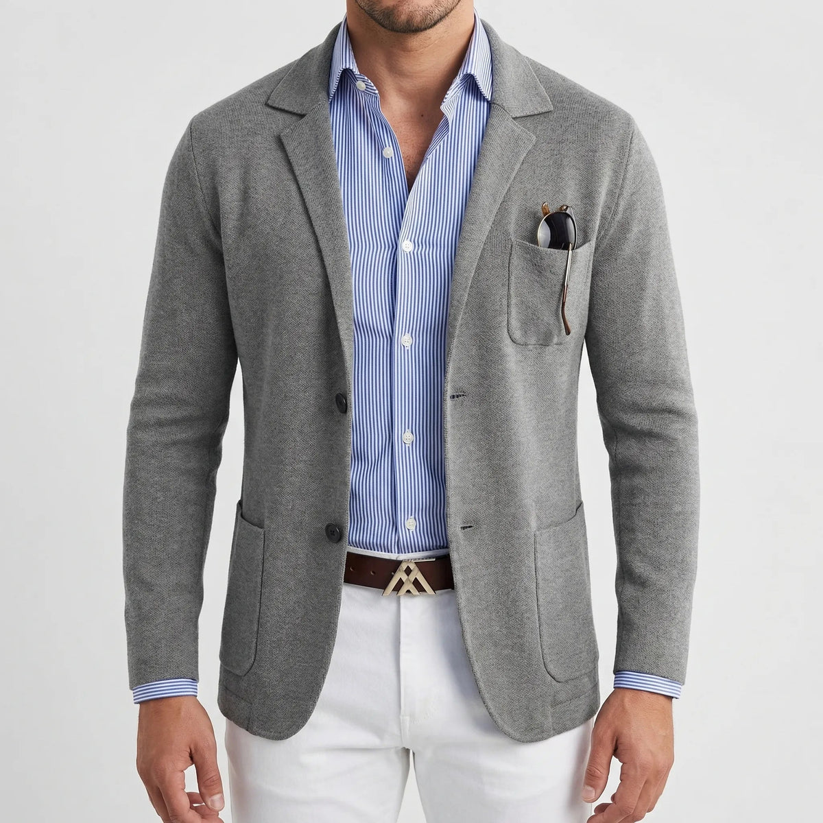 Chic Knit Blazer for Men with Notch Lapel Long Sleeve Two Button Patch Pocket Casual Style