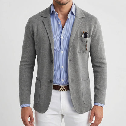 Chic Knit Blazer for Men with Notch Lapel Long Sleeve Two Button Patch Pocket Casual Style