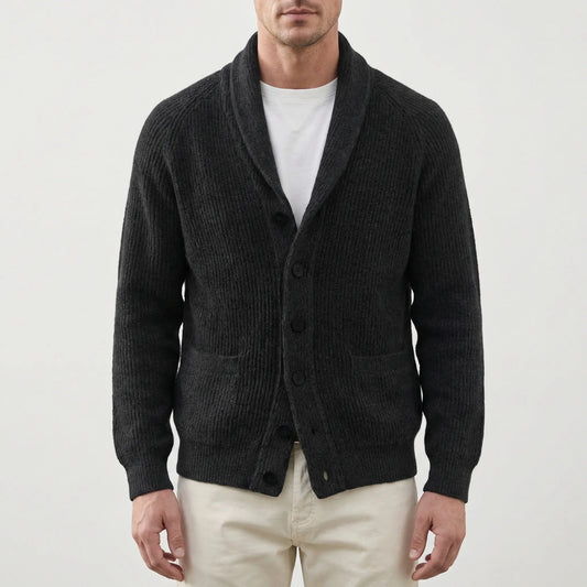 Classic Knit Cardigan for Men with V Neck Long Sleeve Button Up Patch Pocket Casual Style
