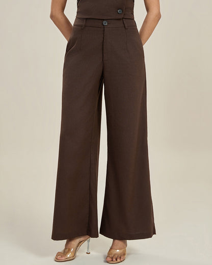 Elegant Brown Wide Leg Pants for Women with High Waisted Tailored Pleated Trouser Style