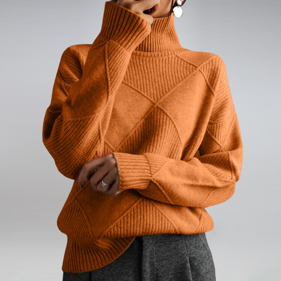 Cozy Orange Turtleneck Sweater for Women with Long Sleeve Ribbed Knit Relaxed Pullover Style