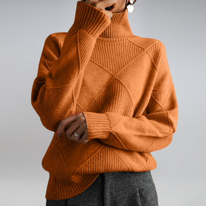 Cozy Orange Turtleneck Sweater for Women with Long Sleeve Ribbed Knit Relaxed Pullover Style