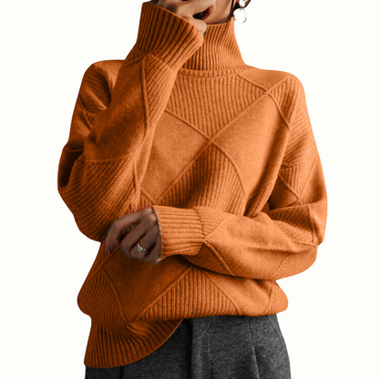 Cozy Orange Turtleneck Sweater for Women with Long Sleeve Ribbed Knit Relaxed Pullover Style