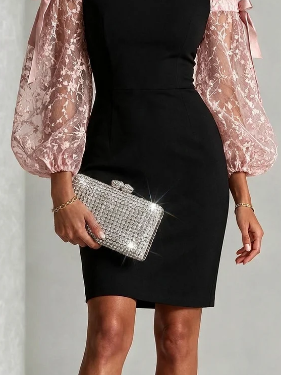 Elegant Black Lace Cocktail Dress for Women with Off Shoulder Balloon Sleeve Bodycon Formal Style