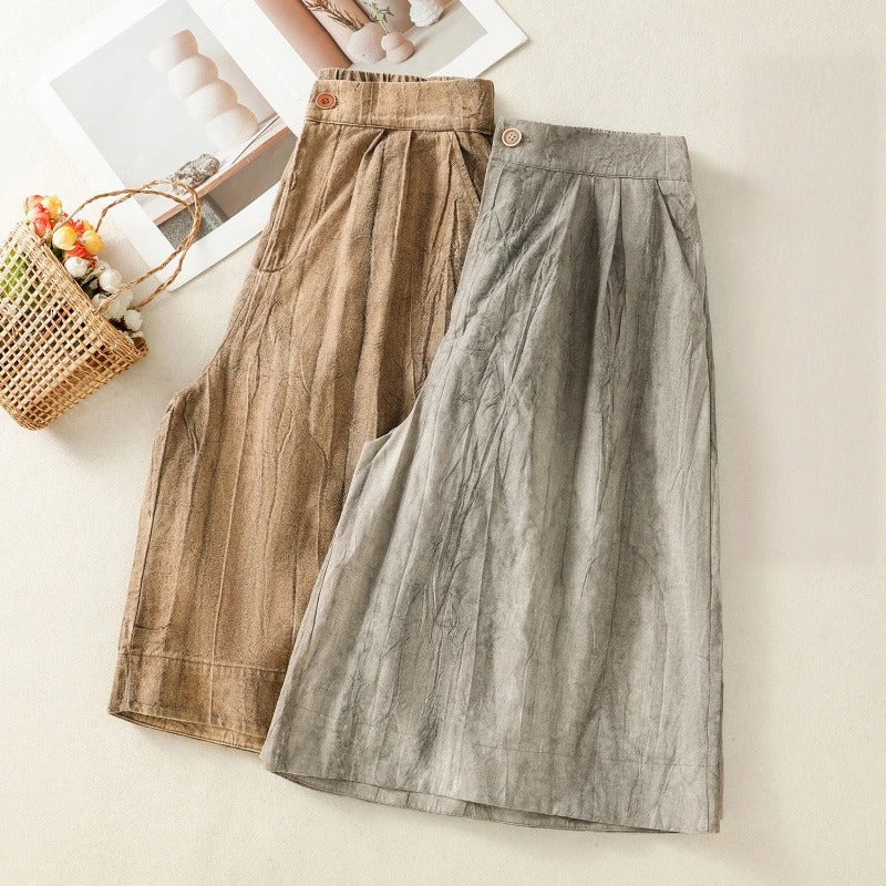 Effortless Linen Bermuda Shorts for Women with High Waist Pleated Wide Leg Relaxed Style