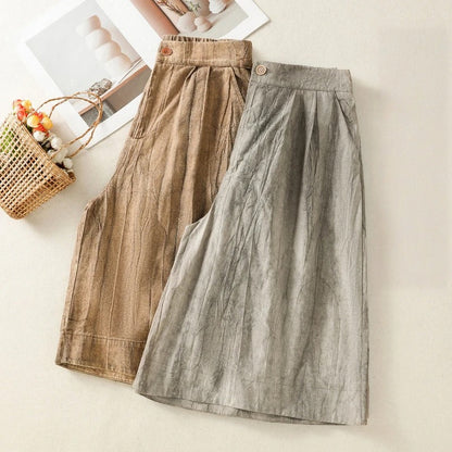 Effortless Linen Bermuda Shorts for Women with High Waist Pleated Wide Leg Relaxed Style