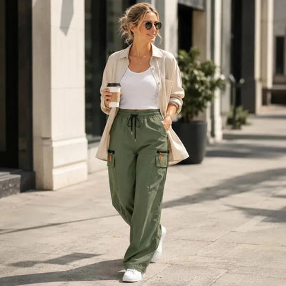 Effortless Cargo Pants for Women with High Waist Drawstring Wide Leg Casual Style