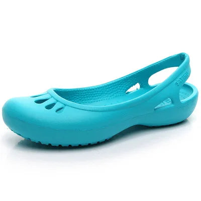 Comfortable Sandals for Women with Waterproof Jelly Flat Cut-Out Slide Design