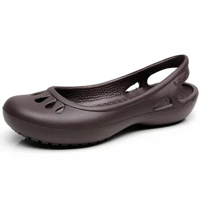 Comfortable Sandals for Women with Waterproof Jelly Flat Cut-Out Slide Design