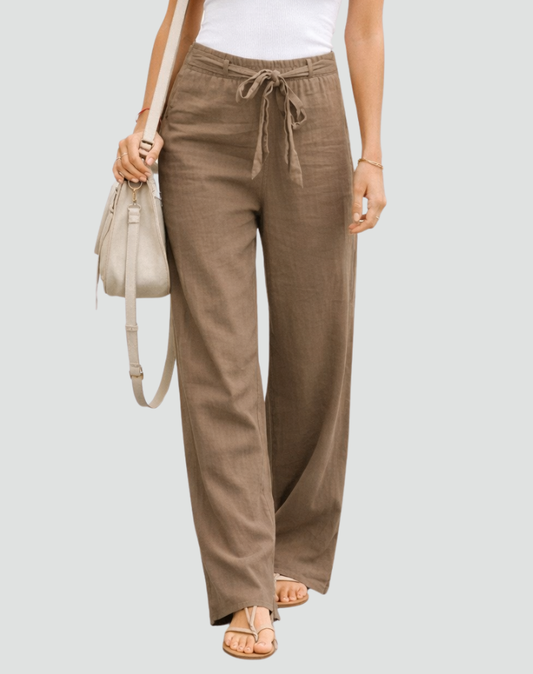 Effortless Linen Pants for Women with High Waist Drawstring Wide Leg Flowing Casual Style