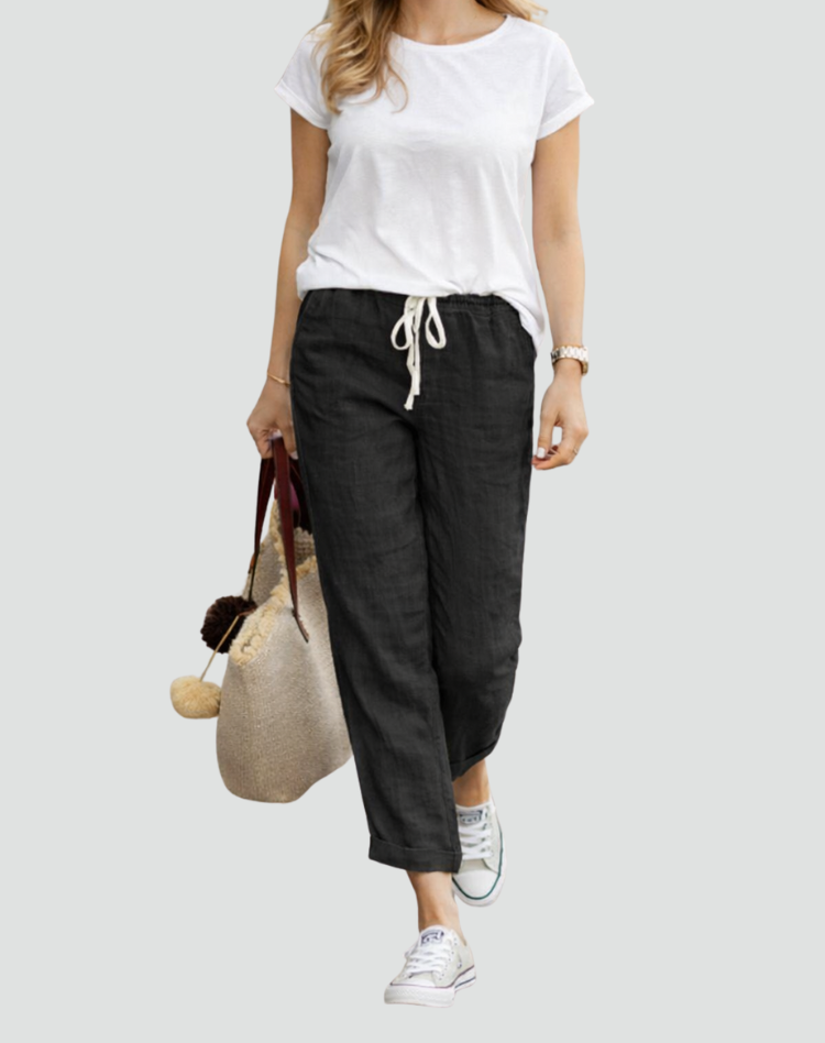 Effortless Linen Pants for Women with High Waist Drawstring Tapered Relaxed Casual Style