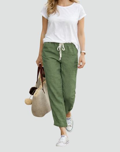 Effortless Linen Pants for Women with High Waist Drawstring Tapered Relaxed Casual Style