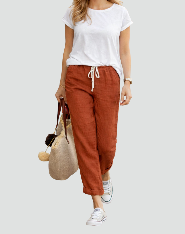 Effortless Linen Pants for Women with High Waist Drawstring Tapered Relaxed Casual Style