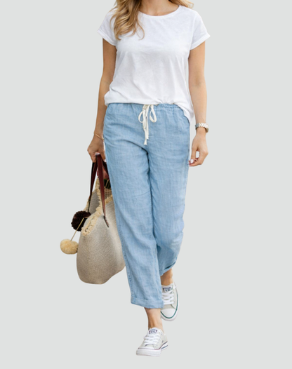 Effortless Linen Pants for Women with High Waist Drawstring Tapered Relaxed Casual Style