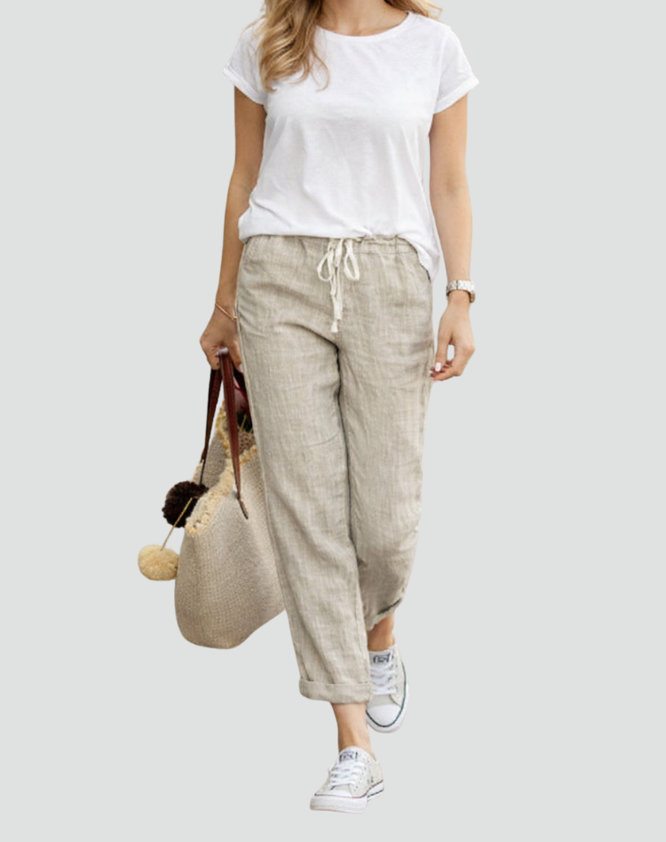 Effortless Linen Pants for Women with High Waist Drawstring Tapered Relaxed Casual Style