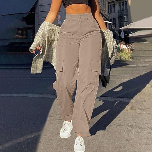 Effortless Khaki Pants for Women with High Waist Wide Leg Multi Pocket Relaxed Style