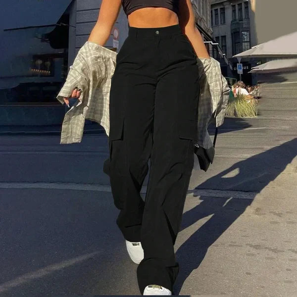 Effortless Cargo Pants for Women with High Waist Wide Leg Multi Pocket Relaxed Style