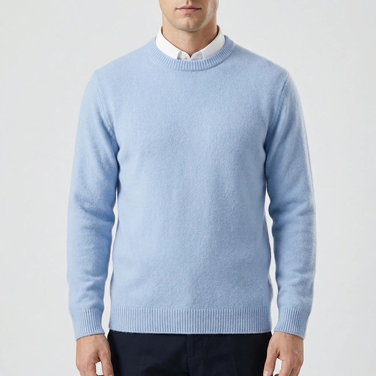 Cozy Soft Knit Crew Neck Sweater for Men with Round Neck Long Sleeve Pullover Ribbed Style