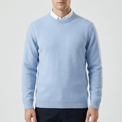 Cozy Soft Knit Crew Neck Sweater for Men with Round Neck Long Sleeve Pullover Ribbed Style