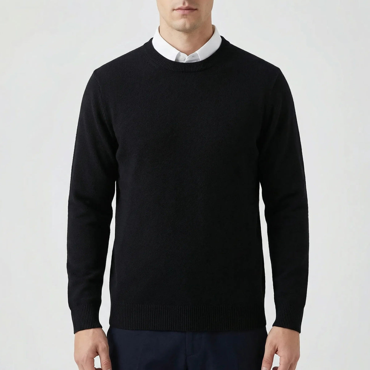 Cozy Soft Knit Crew Neck Sweater for Men with Round Neck Long Sleeve Pullover Ribbed Style
