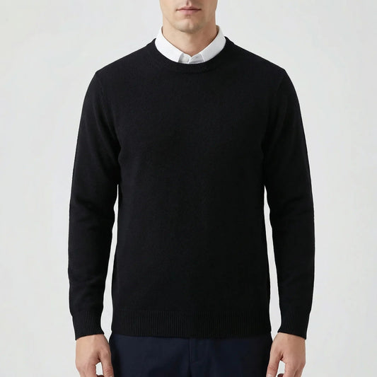 Cozy Soft Knit Crew Neck Sweater for Men with Round Neck Long Sleeve Pullover Ribbed Style