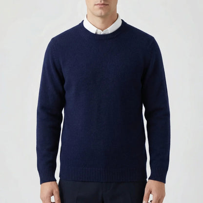 Cozy Soft Knit Crew Neck Sweater for Men with Round Neck Long Sleeve Pullover Ribbed Style