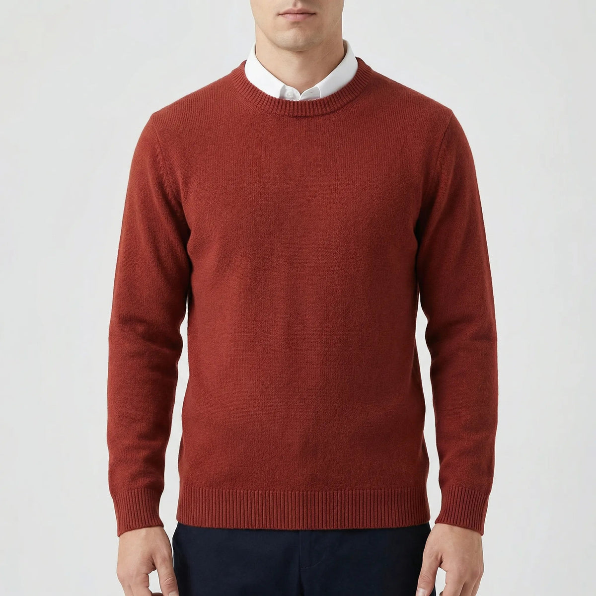 Cozy Soft Knit Crew Neck Sweater for Men with Round Neck Long Sleeve Pullover Ribbed Style