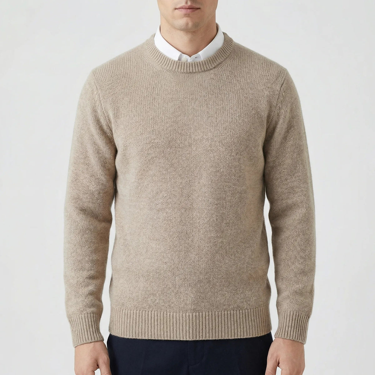 Cozy Soft Knit Crew Neck Sweater for Men with Round Neck Long Sleeve Pullover Ribbed Style
