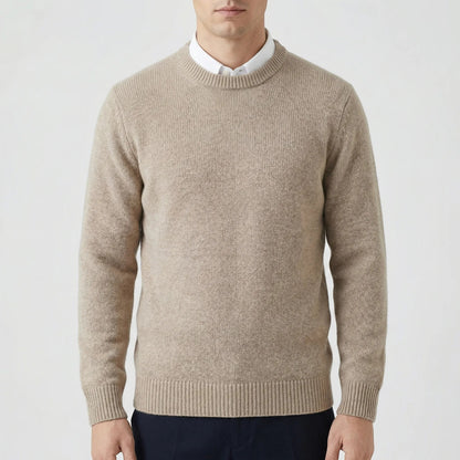 Cozy Soft Knit Crew Neck Sweater for Men with Round Neck Long Sleeve Pullover Ribbed Style