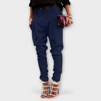 Elegant Beige Tapered Pants for Women with High Waist Pleated Ankle Cuff Relaxed Style