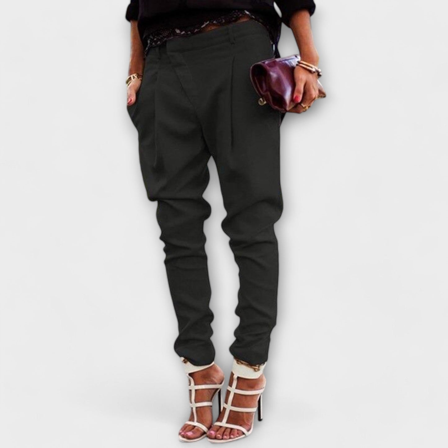 Elegant Beige Tapered Pants for Women with High Waist Pleated Ankle Cuff Relaxed Style