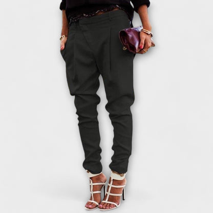 Elegant Beige Tapered Pants for Women with High Waist Pleated Ankle Cuff Relaxed Style