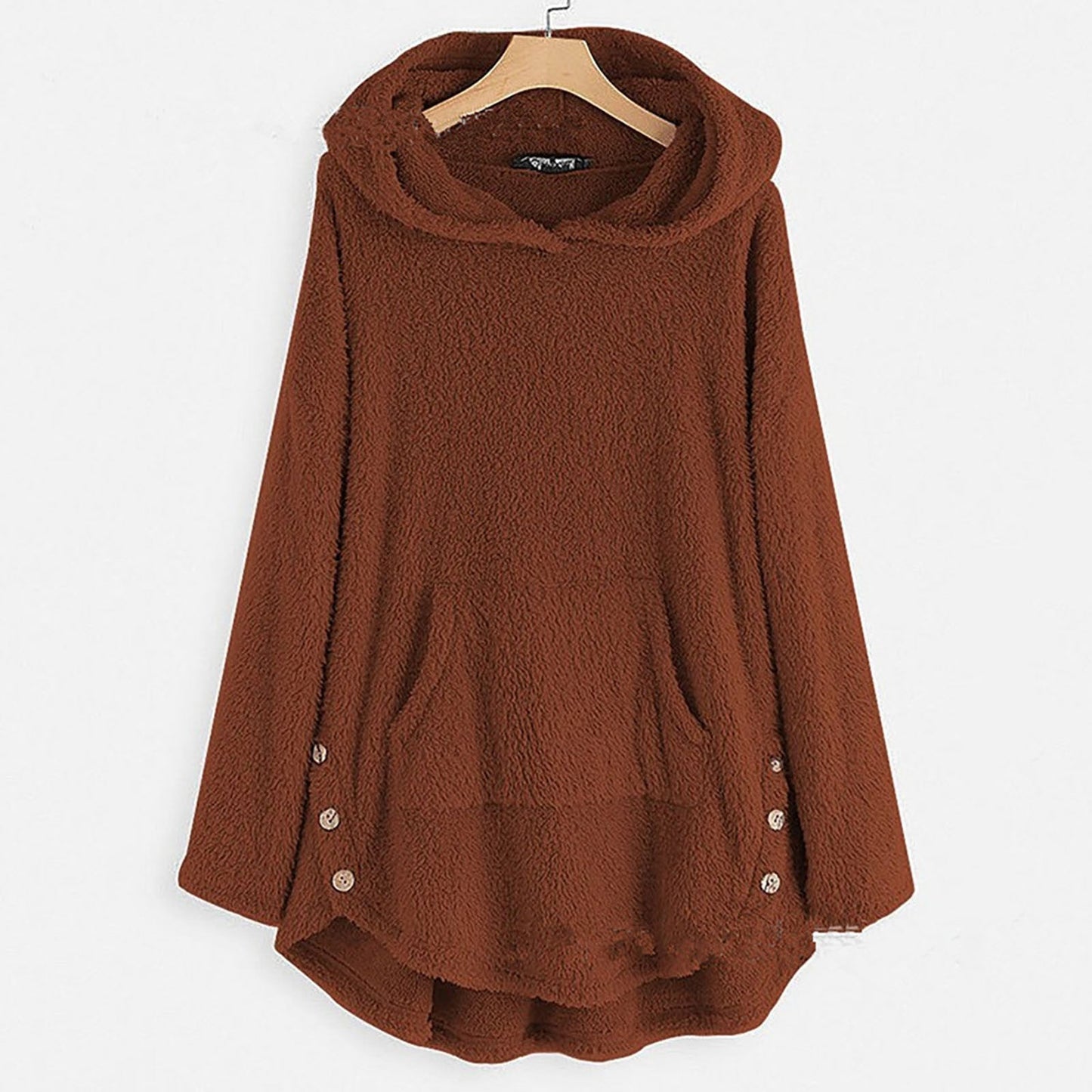 Comfortable Gray Fleece Hooded Jacket for Women with Zip Front Long Sleeve Cat Print High Low Casual Style