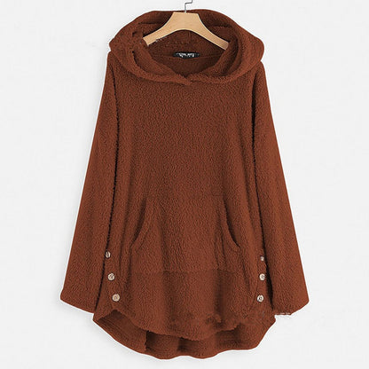 Comfortable Gray Fleece Hooded Jacket for Women with Zip Front Long Sleeve Cat Print High Low Casual Style
