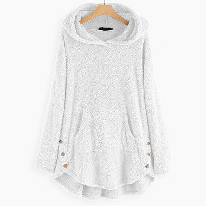 Comfortable Gray Fleece Hooded Jacket for Women with Zip Front Long Sleeve Cat Print High Low Casual Style