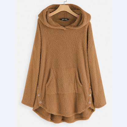 Comfortable Gray Fleece Hooded Jacket for Women with Zip Front Long Sleeve Cat Print High Low Casual Style