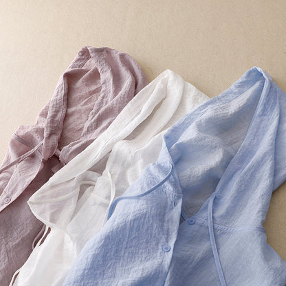 Effortless Linen Hooded Shirt for Women with Long Sleeve Button Front High Low Hem Casual Style