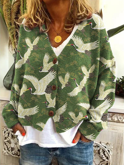 Effortless Floral Print Cardigan Sweater for Women with V Neck Long Sleeve Button Front Oversized Knit Style