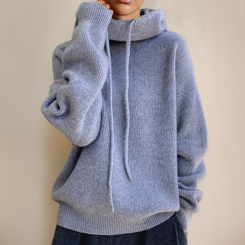 Comfortable Knit Hooded Sweater for Women with Cowl Neck Long Sleeve Oversized Relaxed Style