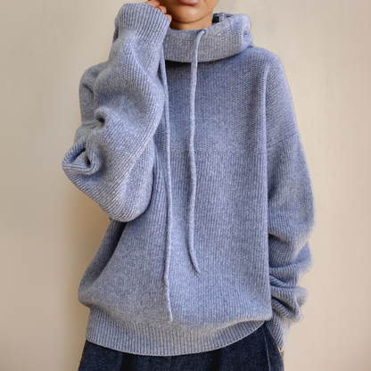 Comfortable Knit Hooded Sweater for Women with Cowl Neck Long Sleeve Oversized Relaxed Style