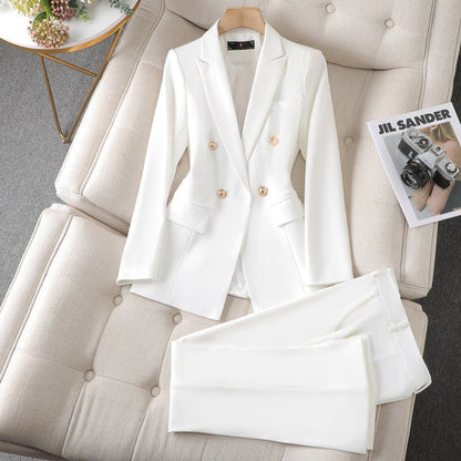 Elegant Tailored Blazer Set for Women with Lapel Collar Long Sleeve Wide Leg Pant Two Piece Style