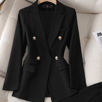 Elegant Tailored Blazer Set for Women with Lapel Collar Long Sleeve Wide Leg Pant Two Piece Style