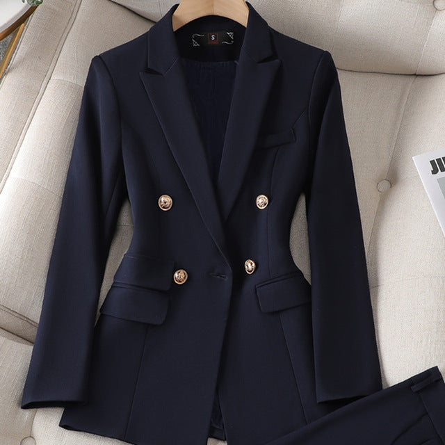 Elegant Tailored Blazer Set for Women with Lapel Collar Long Sleeve Wide Leg Pant Two Piece Style