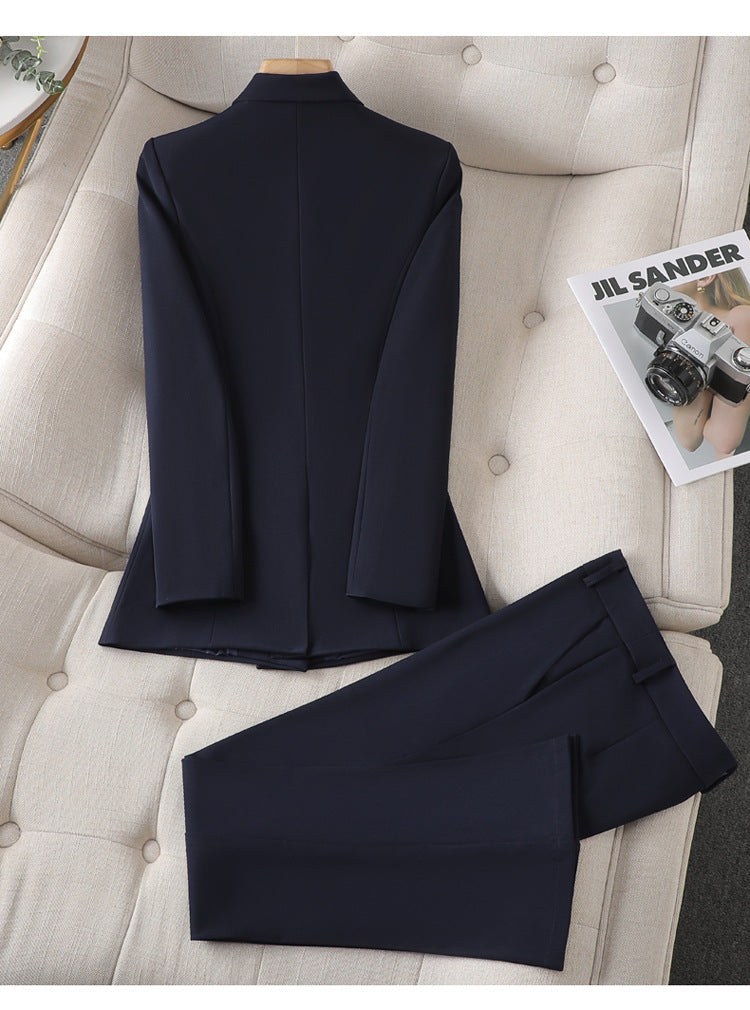 Elegant Tailored Blazer Set for Women with Lapel Collar Long Sleeve Wide Leg Pant Two Piece Style