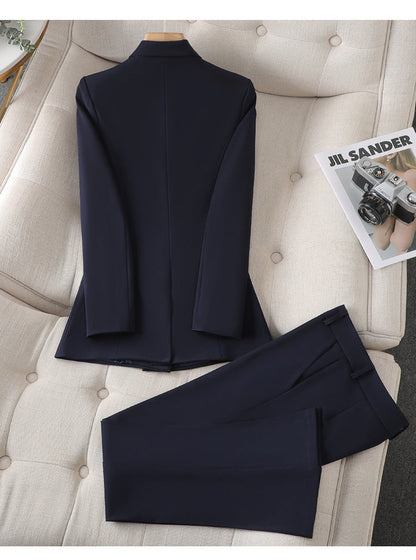Elegant Tailored Blazer Set for Women with Lapel Collar Long Sleeve Wide Leg Pant Two Piece Style